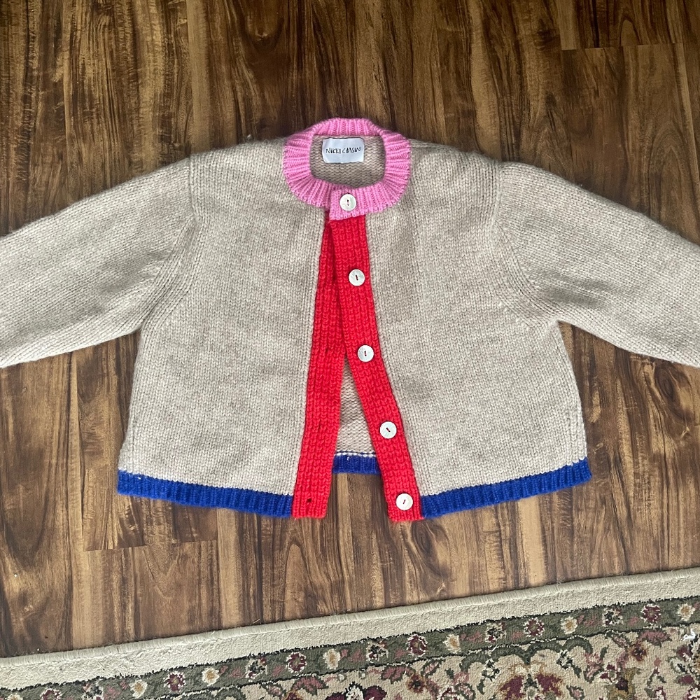 Nikki chasin wool color block cardigan sweater
